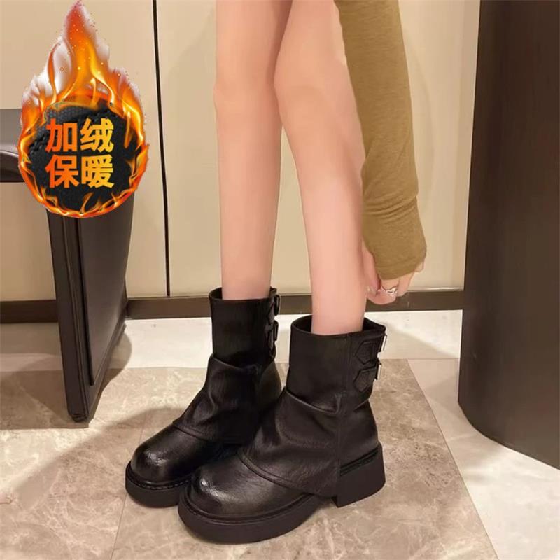 Martin boots British style short boots New winter knight boots pleated thick-soled pant tube boots stacking boots