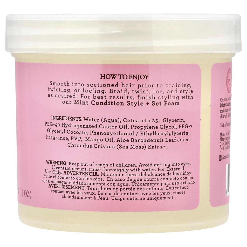 Camille Rose Mint Conditioning Nourishing Braiding Gel, Extreme Hold, Sea Moss & Aloe Vera, 355 Ml (12 Oz)