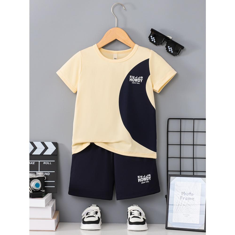 

Printed color blocked short sleeved T-shirt+shorts 150