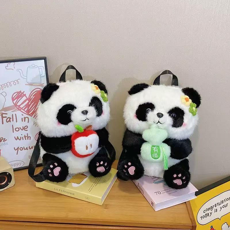 Wealth Apple Gourd Panda Adorable Cartoon Children Backpack Plush Doll Bag