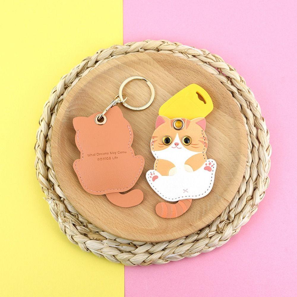 Handmade Pu Leather Cat Pendant Hanger Key Protective Case Trendy Bag Charm Car Accessory