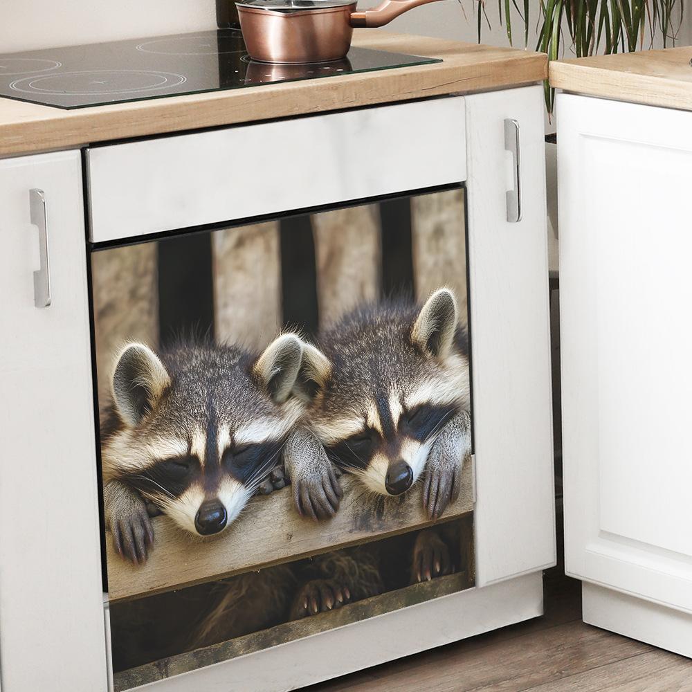 Two Sleeping Baby Raccoons In The Kitchen Ambience Beautify Decorative Walls with Self-adhesive Stickers