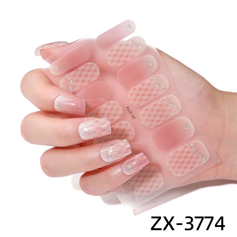 Smudge-dyed Semi-transparent Nail Stickers 3D Nail Polish Film Nail Stickers Onion Pink Checkered Adhesive Nail Stickers