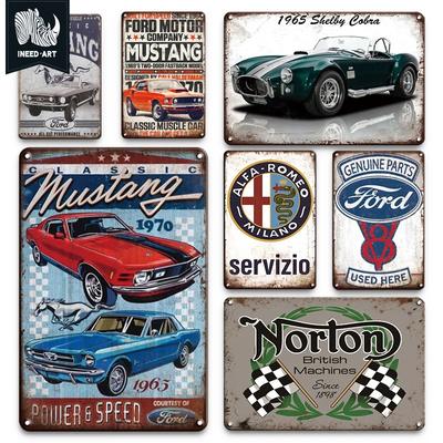 Retro Ford Mustang Kovová plechová cedule Vintage Značka auta Samolepky na zeď Garážová dekorace Pánská jeskyně Domovní nástěnná cedule 8x12 palců