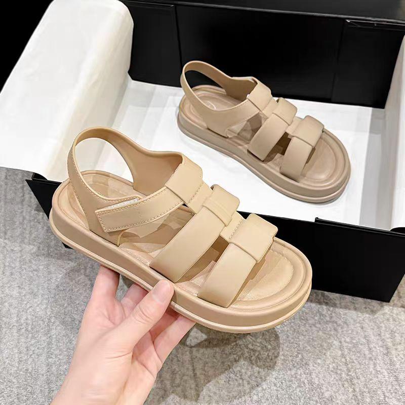 Heli Shark Moda Sandali Estivi da Donna Aperti Colore Solido Vuoti Sandali Bassi da Spiaggia Casual Velcro Scarpe da Donna