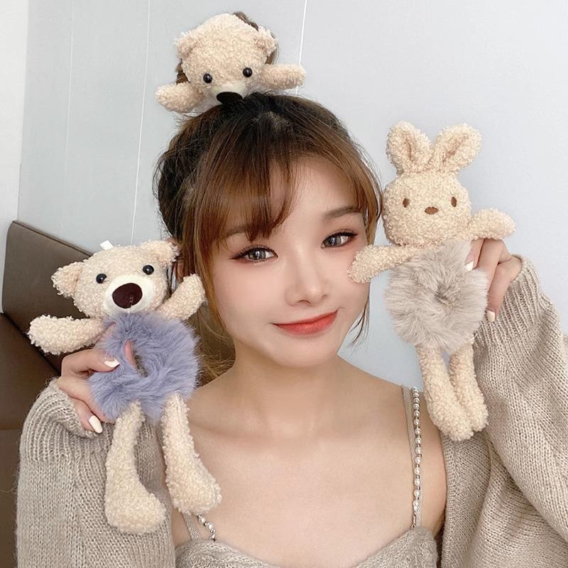 Plush Bear Headband & Hair Tie for Women - Cute Winter Accessory