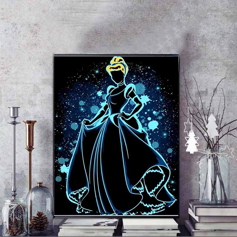 Disney Diamond Painting 5D Cinderella Neon Silhouette Illustration Cartoon Movie Cross Stitch Embroidery Handmade Gift Home Decoration