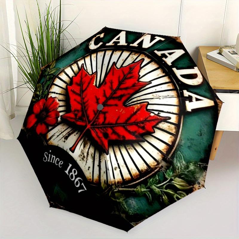 1pc Canada Maple Leaf Umbrella - Vintage Canadian Design with Red Maple Leaf, Compact Folding Umbrella, All-Season Portable Um Iron&8K