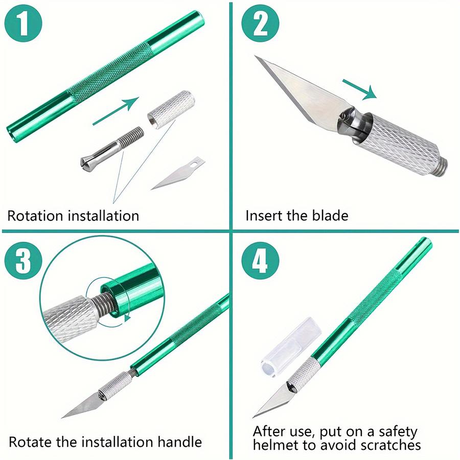 14cm Metal Carving Knife with 5pcs Blades Wood Detail Carving Tools Paper Cutting Hand-Crafted Tools Home Handmade Accessories