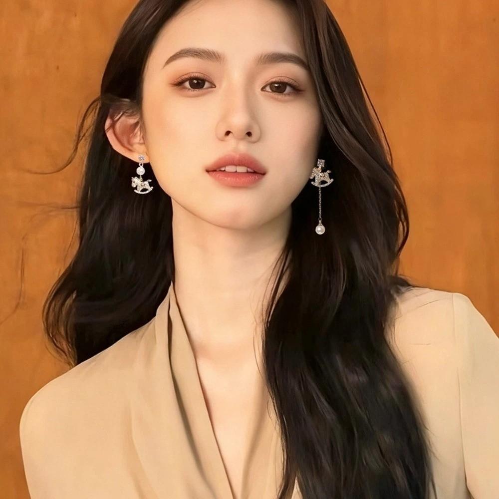 Cartoon Horse New Year Horse Earrings Zircon Horse Mascot Drop Earrings Gold Pony Earrings Women