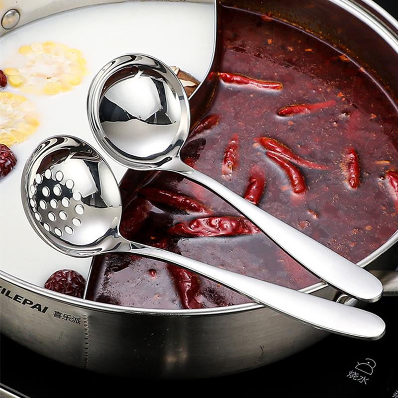Korean Long Handle Deepen Soup Spoon Colander Stainless Steel Buffet Serving Tableware Home Tablespoons Cooking Utensils