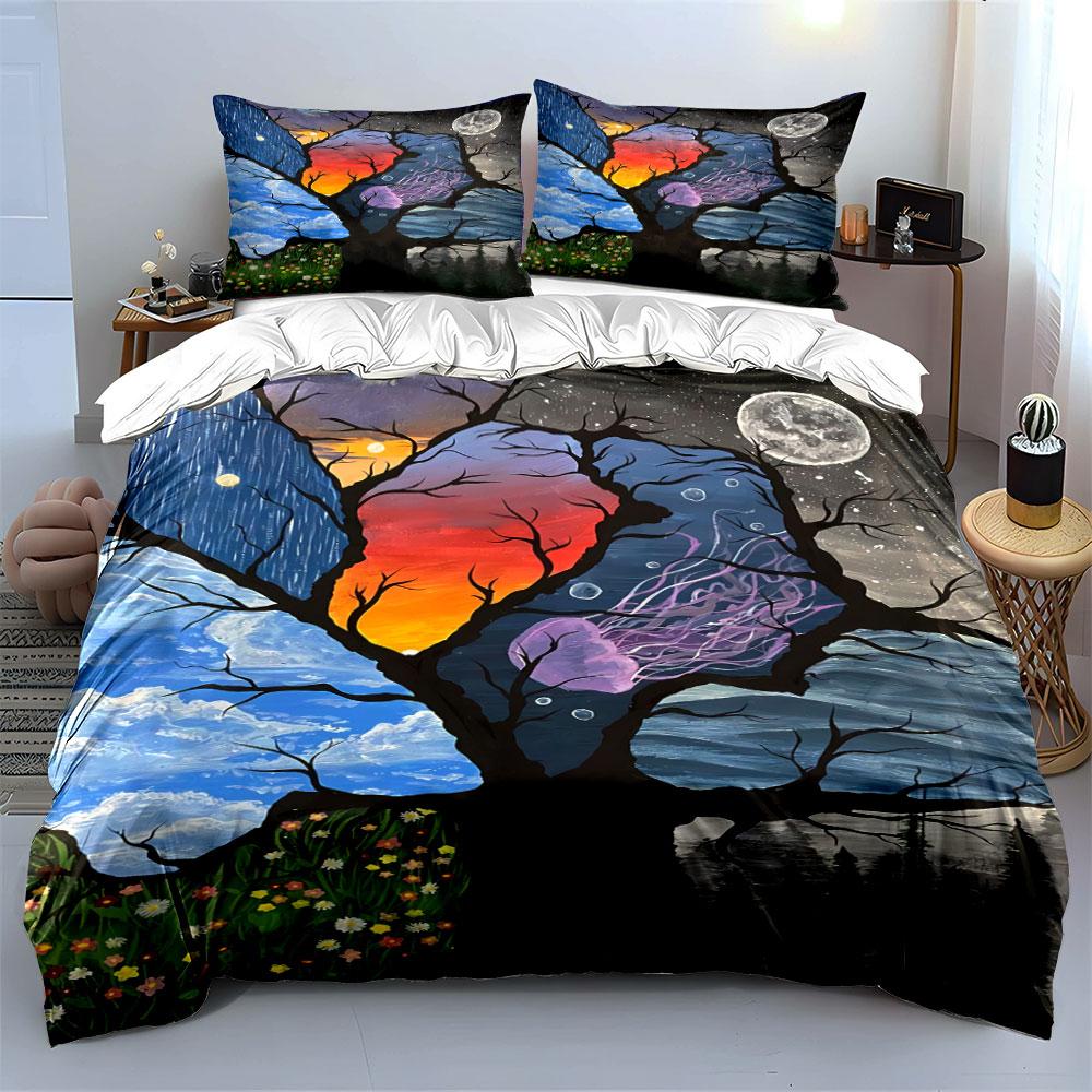 Colorful Trees and Moon. Bedding Sets Duvet Cover Sets Duvet Covers Pillowcases(1 * Duvet Cover 2 * Pillowcases, Without Duvet Insert)