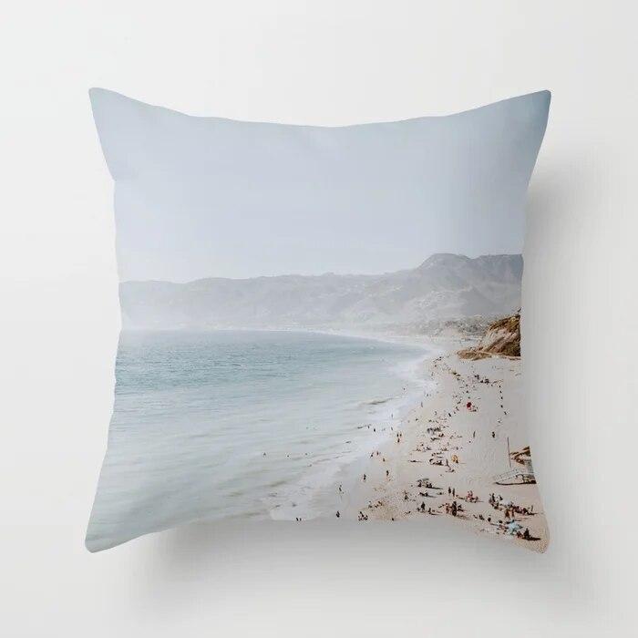Summer Vacation Cushion Cover Pink Beach Wave Mountain Sofa Pillowcase Bedroom Home Car Office Accessories