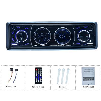 1 Din Car MP3 Player FM Radio Tuner with LED Segment Displays AUX Input USB Charging Bluetooth Function with Remote Control 8808