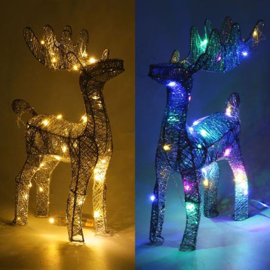 Lighted Reindeer Figurine 3D Metal Standing Deer Statue with LED Light for Outdoor Christmas Lawn Yard Decor