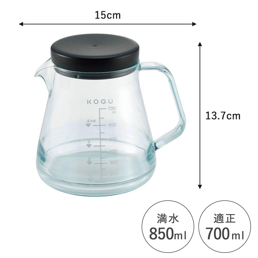 KOGU Shimomura Kihan Break-Resistant Coffee Server, 700ml [Made In Japan], Dishwasher and Microwave Safe, Lightweight, with Graduations, Holds 1-4