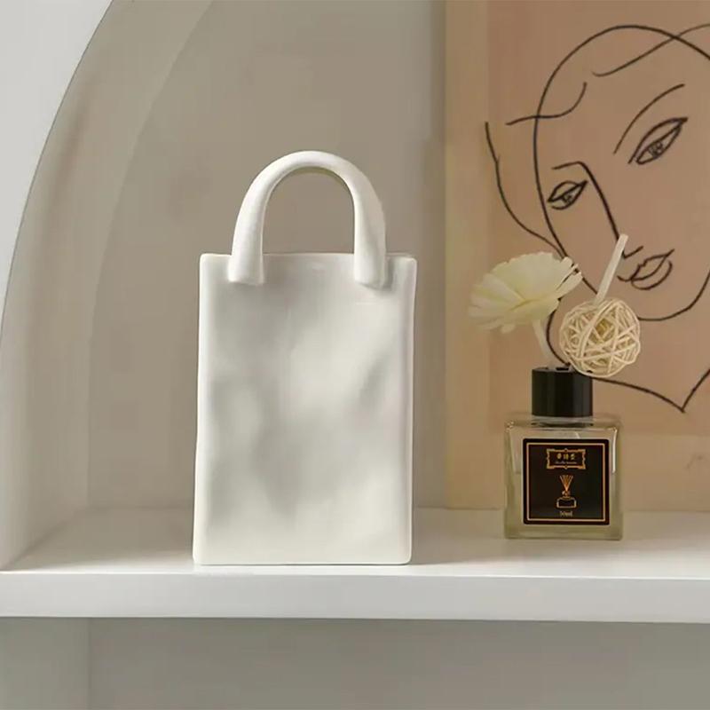 Handbag Shape Vase Modern Decorative White Vase Home Decoration Dried Flower Arrangement Table Decoration