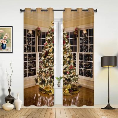 Weihnachtsbaumlichter Weihnachtsthema Saalvorhänge für Wohnzimmer Küche Jungen Mädchen Schlafzimmer Langer Fenstervorhang Heimdeko