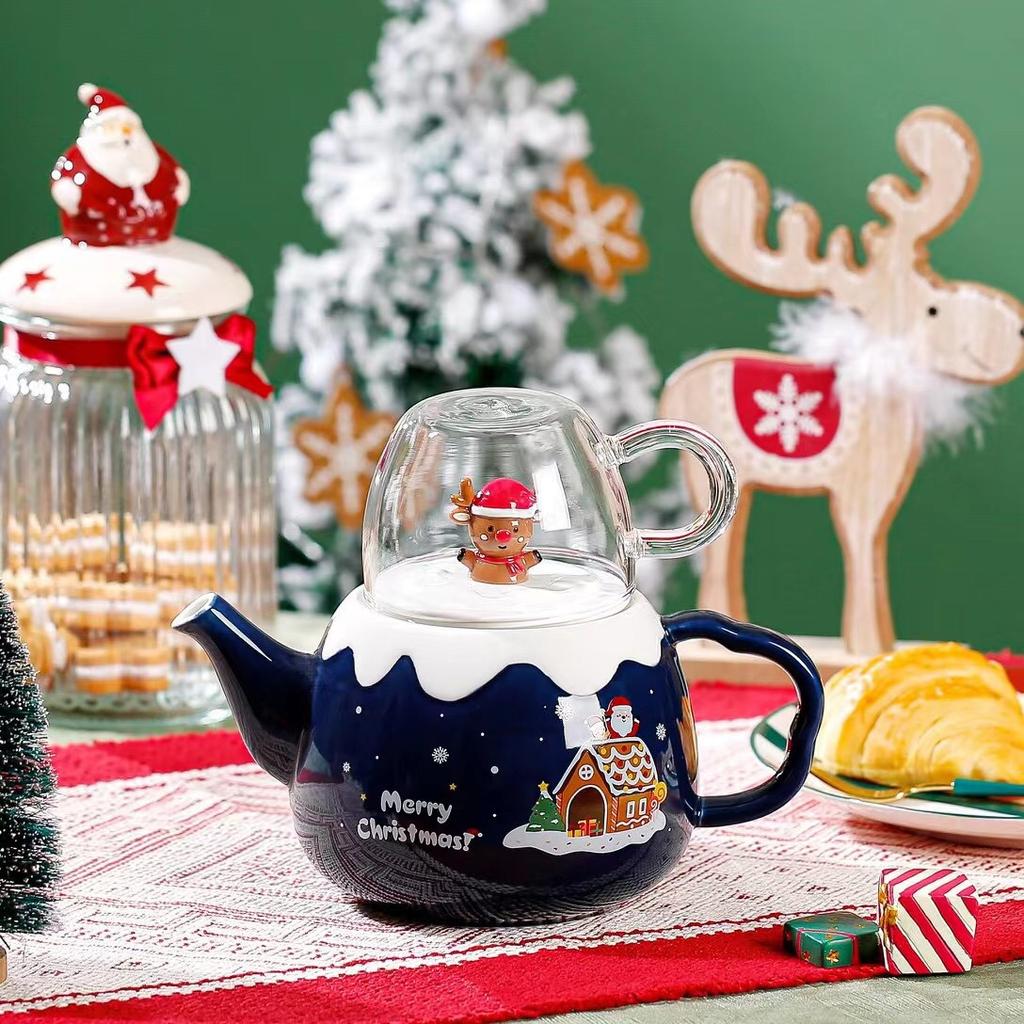 Christmas Ceramic Tea Kettle Set Cute Cartoon Ceramic Cold Water Utensil Christmas Kettle Gift Gift