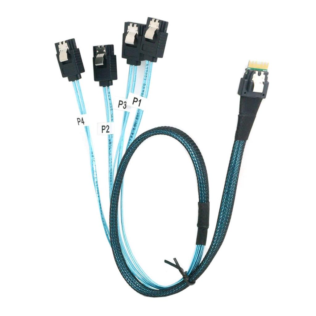 Cablecc Slimline SAS 4i Host To 4 SATA Target Hard Drive Fanout RAID 50cm 4.0 SFF-8654 38-Pin 7-Pin Cable,