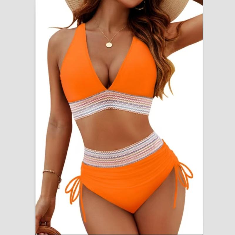 Summer Women Sexy Beachwear Bikini Set Two-Piece Color Block Strappy Swimsuit Swimwear Bathing Suit 17 Colors S-2XL