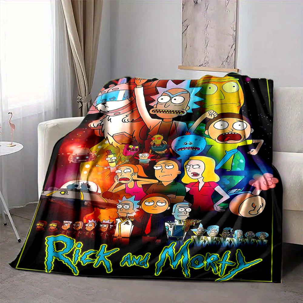 1Pc Rick Morty Adventure Flannel Blanket, Soft And Comfortable, Casual Warm, Camping Travel, Christmas, Halloween Xmas Gift L111
