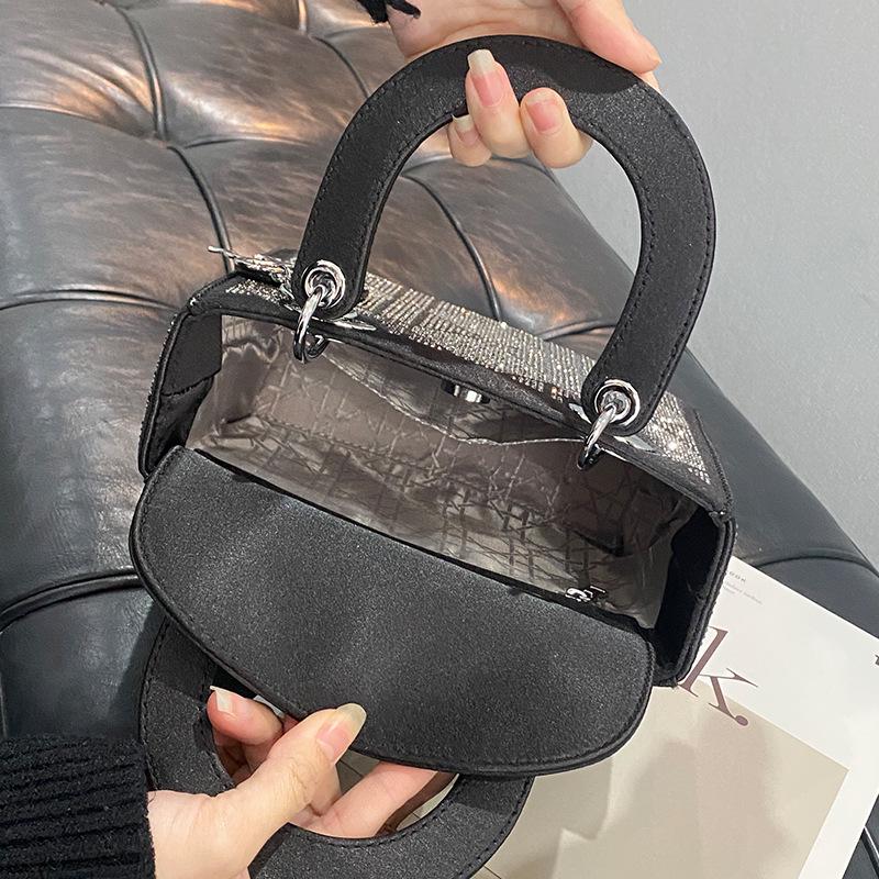 Rhinestone Light Luxury Women's 2025 Princess Diana Handheld Crossbody Shoulder Bag - Exquisite Small Square Design