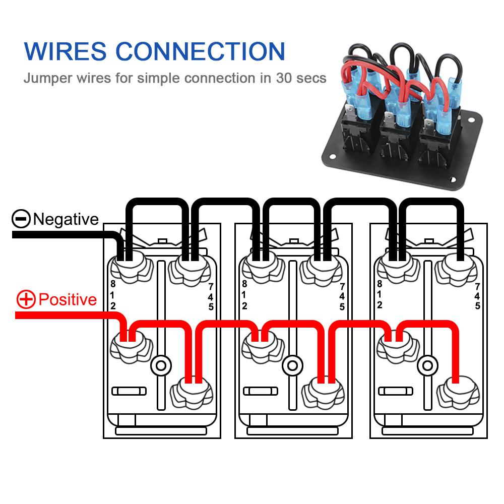 Car Truck Marine Ship Circuit Breaker Auto Accessories 3 Gang Rocker Switch Panel ON/OFF Lights DC 12V/24V With Icon Sticker Switches Seat 3