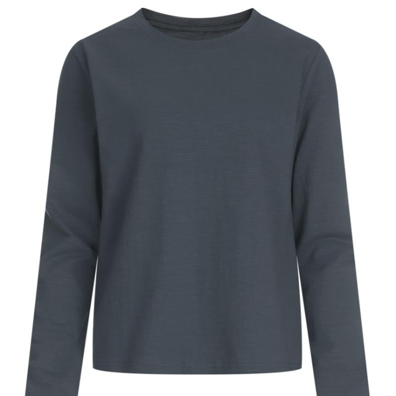 Shop Women Basic Semi Crop Round Neck Long Sleeve T shirT Dai Wsh 1153 whiTe