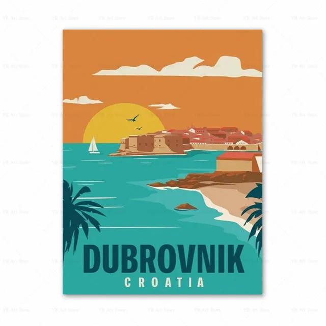 Spanien Amalfiküste Santorini Französische Riviera Italien Druck Kunst Leinwand Poster Für Wohnzimmer Dekoration Zuhause Wandbild