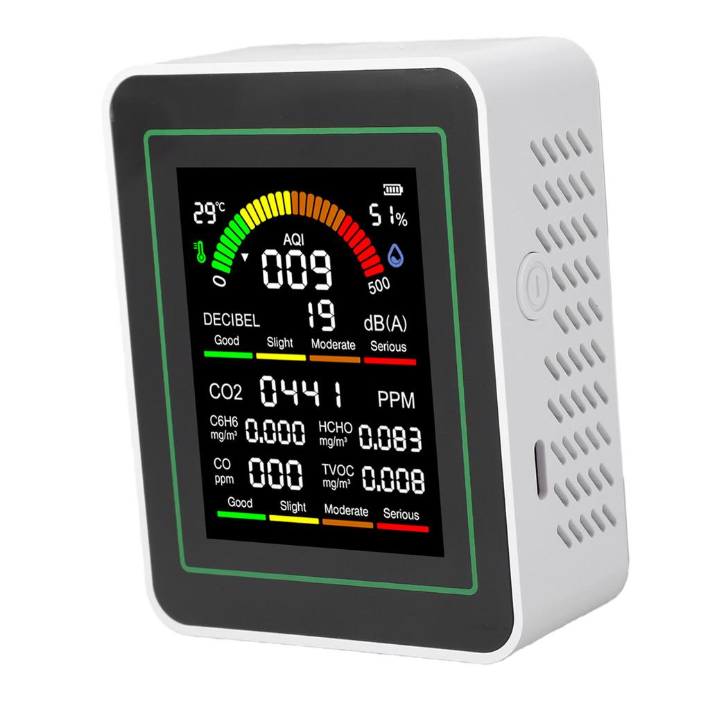 Noise Air Quality Detector 2.8 Inch Screen Temperature Humidity Air Quality Index Noise CO2 C6H6 HCHO CO TVOC Tester