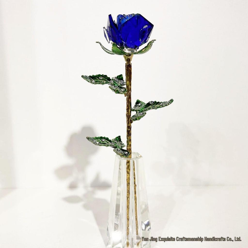 Exquisite Mini Colorful Crystal Rose Flower Vase Ornament Gift