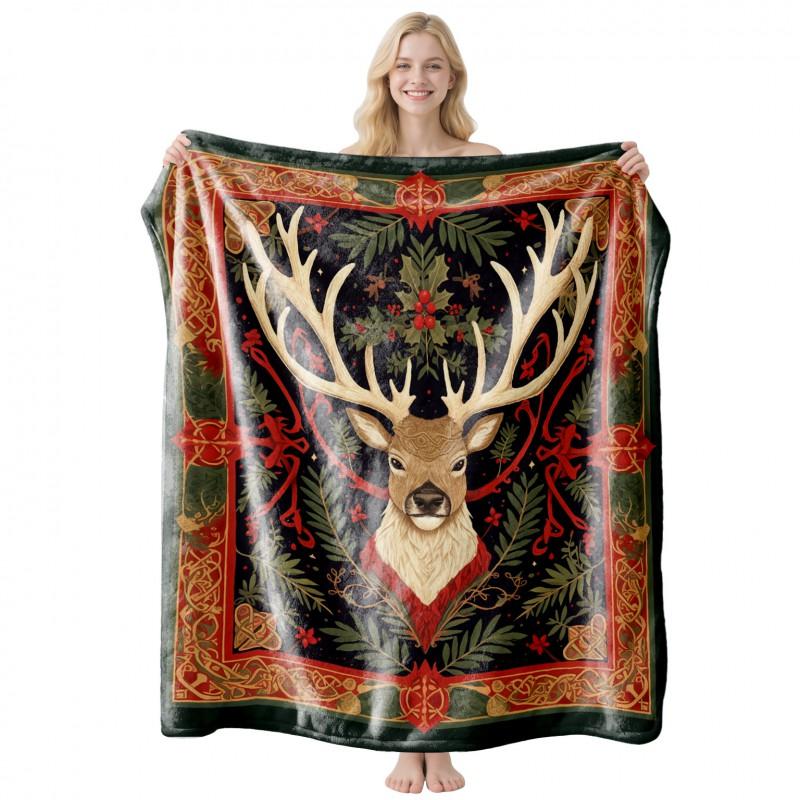 Christmas Themed Flannel Fleece Blanket Nap Throw Customizable Home Use