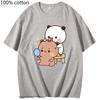 Girls Kawaii Graphic T-Shirts Bubu Dudu Print Shirt Cartoon Panda Bear Clothes Men's Summer Cotton Tshirt Shirts for Women