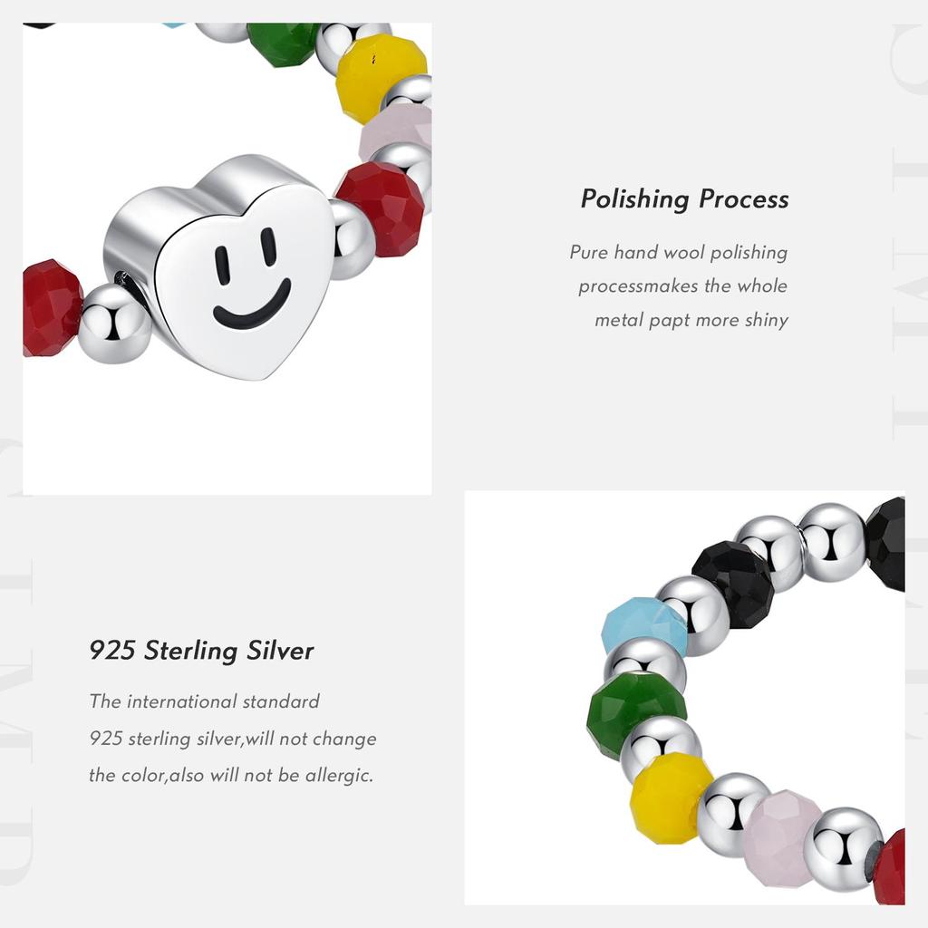 MODIAN 925 Sterling Silver Rainbow Colorful Hearts Smile Romantic Ring Crystal Beads Adjustable Rings For Women Party Jewelry