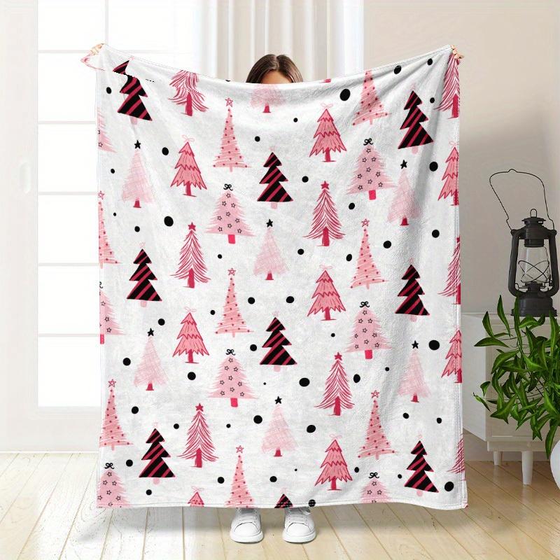 

1pc Vintage Cartoon Christmas Tree Flannel Throw Blanket - Soft Warm Digital Print Knitted Polyester Throw for Couch, Sofa, Bed, 75x90cm