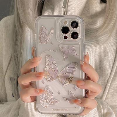 Coque de Téléphone Transparente Papillon Pour iPhone 15 Pro Coque iPhone 13 11 12 14 Pro Max XS XR X 7 8 Plus Housse Transparente Souple Antichoc
