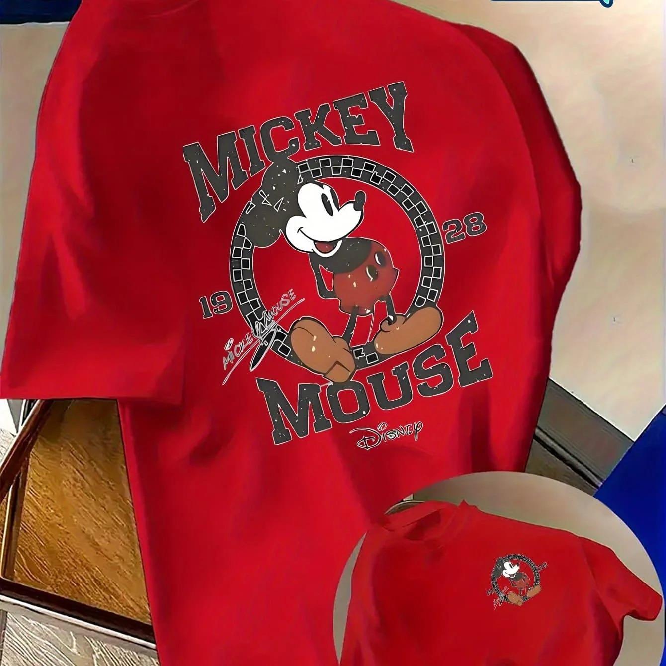 

2026 Summer Disney Mickey Mouse PatternTShirt Daily Leisure and Theme Activities Wear Unisex Cotton Short Sleeve Oversized 4XL