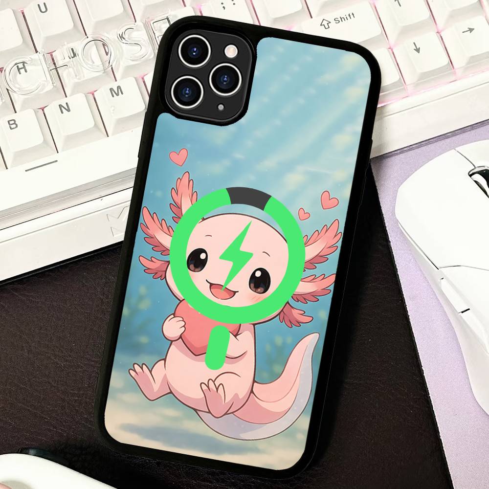 Cartoon Axolotl Cute For Magsafe Magnetic Phone Case Wireless PC+TPU For IPhone 11 12 13 14 15 16 17 Pro Max Plus