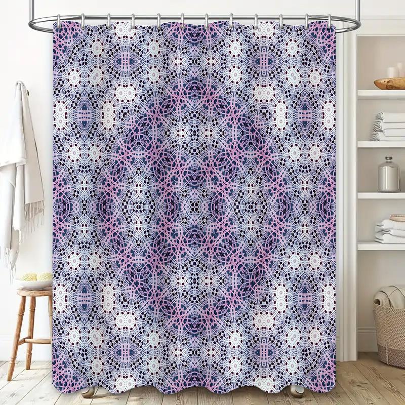Beautiful Blue White Lace Pattern Shower Curtain Perfect for Your Bathroom Decor!