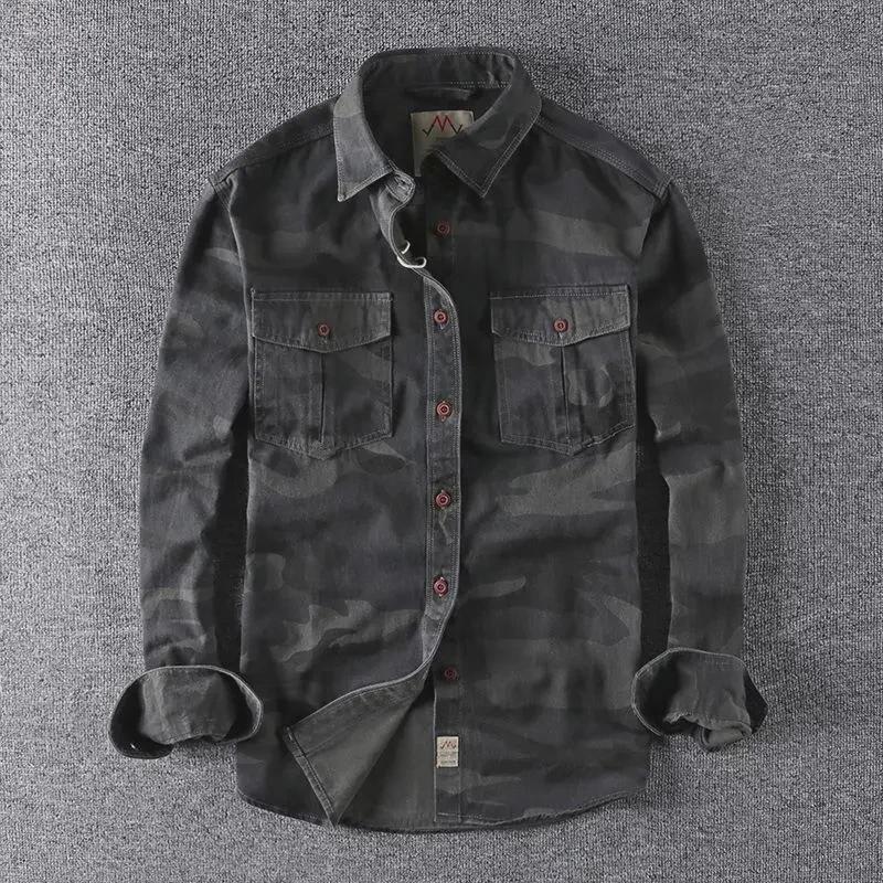 

Чоловіча камуфляжна військова робоча сорочка з довгими рукавами та подвійними кишенями 2XL камуфляжний/чорний