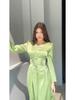 2024 Spring V-Neck Bandage Waist Slimming Long Sleeve Dress for Socialites
