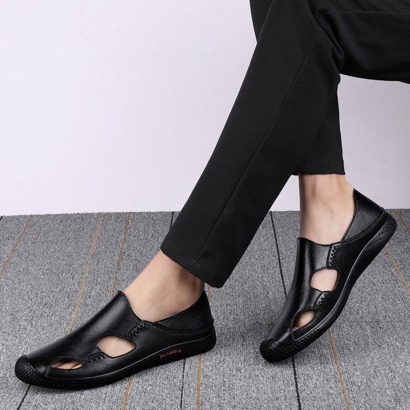 Men's Shoes 2025 Summer New Men's Comfortable Soft-soled Lazy Casual Shoes Breathable Deodorant Hollow Leather Shoes