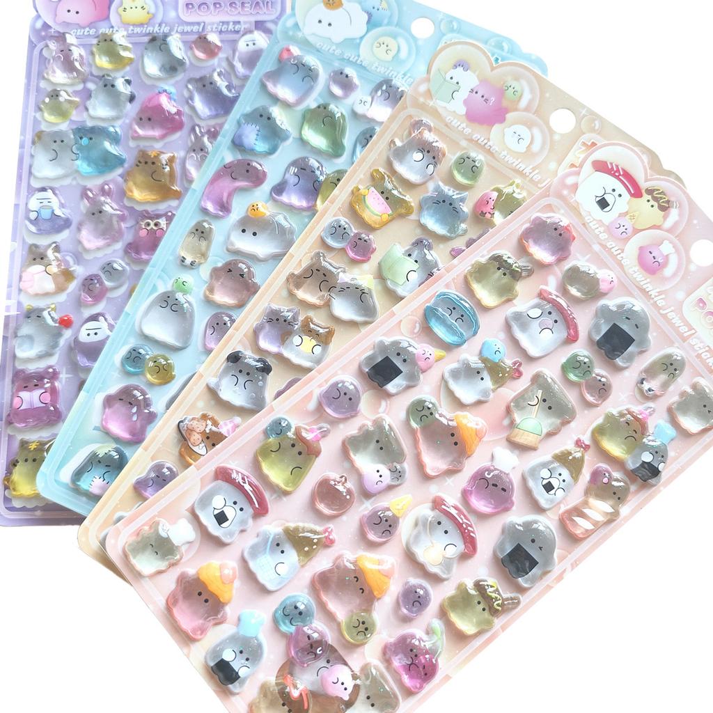 3D Ghost Family Embossed Crystal Stickers - Cute Cartoon Kids Handicraft Reward Decals for Phone Album & DIY Crafts