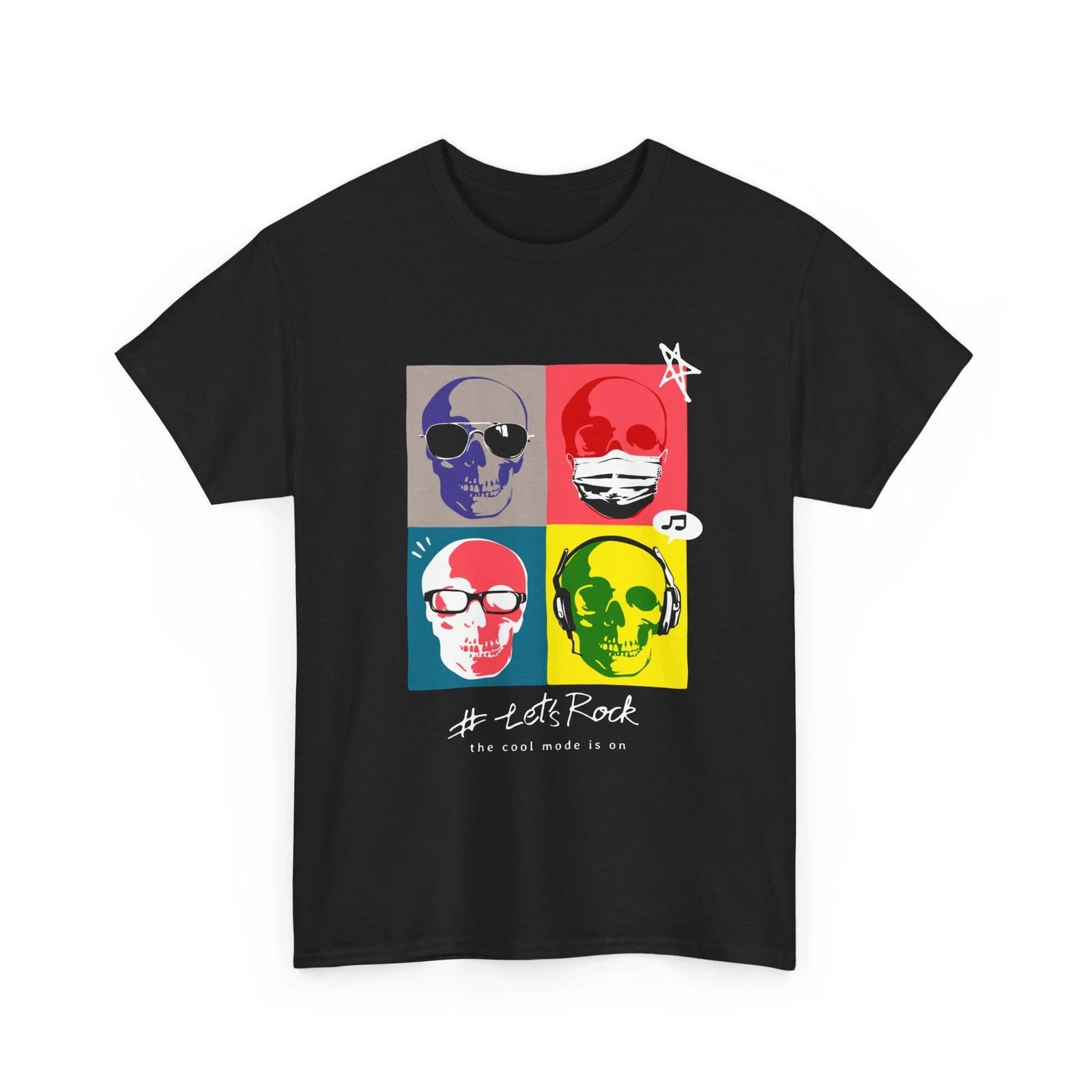

Pop Art Skulls Tee | Colorful Rock Skull Graphic, Cool Style Cotton T-Shirt S