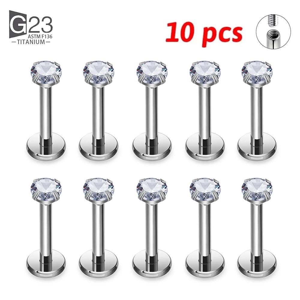 10Pcs ASTM F136 Titanium 2/3/4mm CZ Labret Stud 16G Tragus Helix Cartilage Conch Flatback Earlobe Piercing Body Zircon