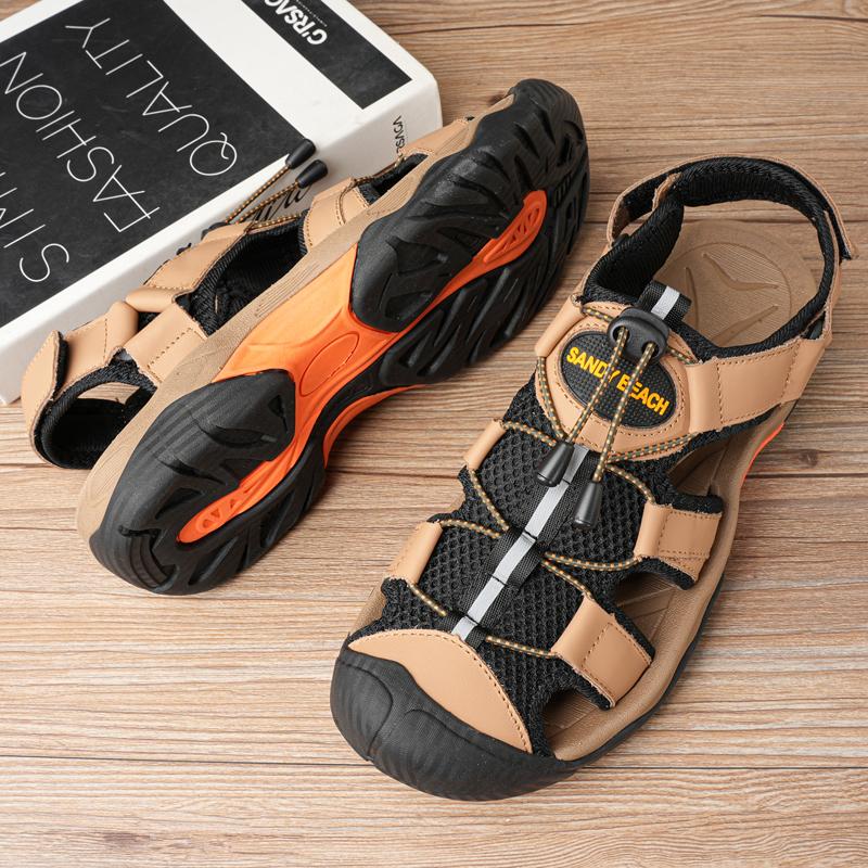 Fashion Summer Soft Comfort Men Sandals Genuine Leather Mens Casual Shoes Outdoor Men Thick Soled Leather Sandals Beach Hollow Out Shoes