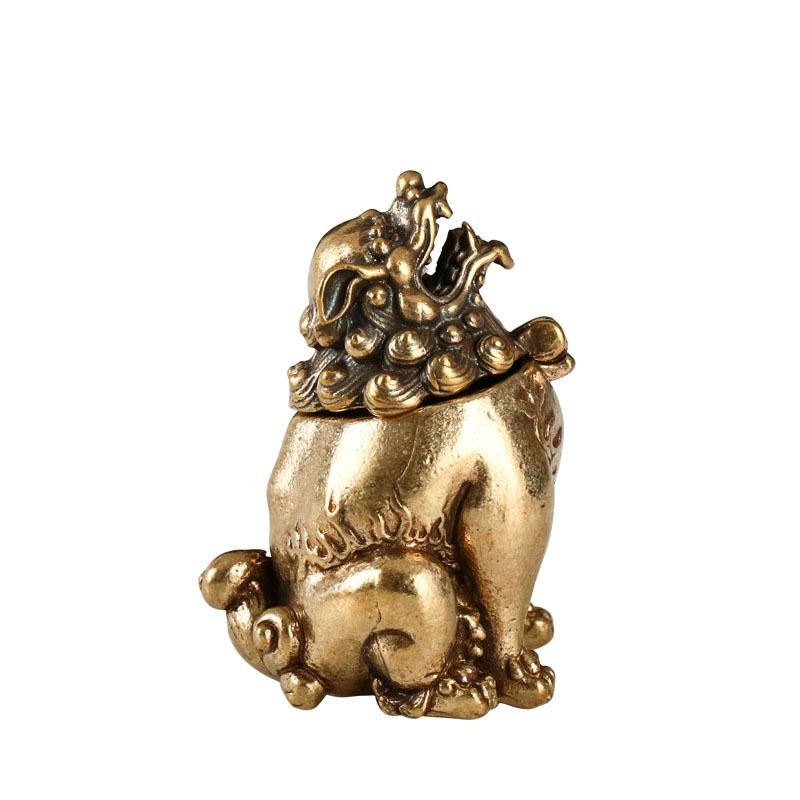 1Pc Small Antique Mythical Beast Figurines Incense Burner Brass Hollow Holder with Cover Retro Home Decor Sandalwood Censer