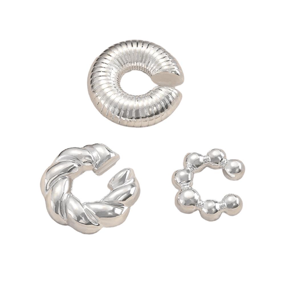 Minimalist Ribbed Striped Non-Piercing Sterling Silver Pearl White Ear Cuffs for Women
