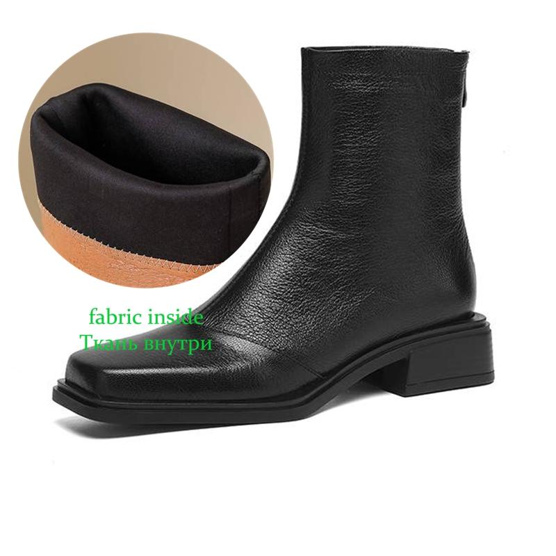 Krazing Pot Sheepskin Winter Square Toe Western Boots Med Heels Zipper Women Ankle Boots